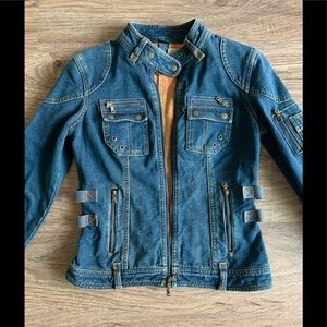 Express cropped cotton denim moto jacket size s